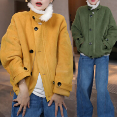 批发官图 撞色甜美百搭短外套女2025新款女冬加绒加厚小个子立领上衣