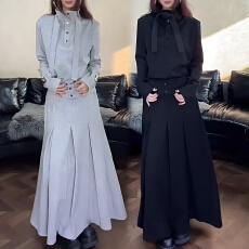 批发官图 2025秋冬新款复古美式运动立领上衣时尚卫衣百褶半身裙套装