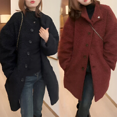 批发官图 慵懒感简约时尚毛毛上衣2025秋冬新款单排扣加厚中<b class='q'>长款</b>外套