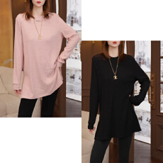 批发官图 中长款开叉针织打底衫秋冬2025新款内搭长袖t恤宽松百搭<b class='q'>上衣</b>