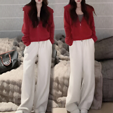 批发官图 韩版洋气连帽拉链加绒厚卫衣2025冬季<b class='q'>新款</b>时尚直筒<b class='q'>裤</b>两件套