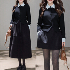 批发官图 韩式氛围感撞色POLO领假两件针织上衣2025秋冬半身裙<b class='q'>两件套</b>