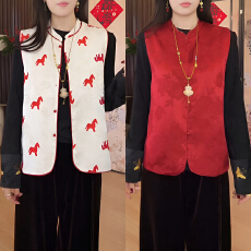 批发官图 国风马甲新中式坎肩背心秋冬春双面穿外套重工提花盘扣马夹