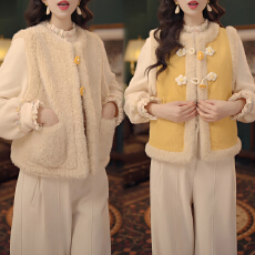 批发官图 2025新款秋冬加厚毛毛雏菊双面可穿外套女圆领百搭简约马甲