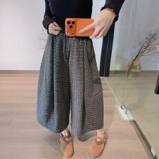 批发官图 复古格子休闲阔腿裤2025秋冬新款小个子高腰气质百搭九分裤
