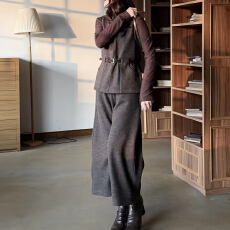 批发官图 时尚气质名媛三件套2025冬季新款高领提花打底衫马甲阔腿裤