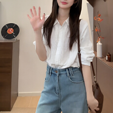 批发官图 白色衬衫<b class='q'>职业</b>通勤2025秋冬新款洋气花边拼接设计小众白衬衣