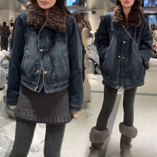 批发官图 韩版毛毛领牛仔外套冬季2025<b class='q'>新款</b>气质宽松加厚短款<b class='q'>夹克</b>上衣