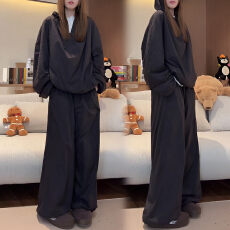 批发官图 慵懒风休闲运动<b class='q'>套装</b>秋冬季宽松高级感连帽上衣阔腿裤两件套