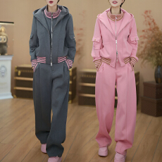 批发官图 冬季<b class='q'>套装</b>时尚休闲加厚保暖设计条纹加绒卫衣外套高腰阔腿裤