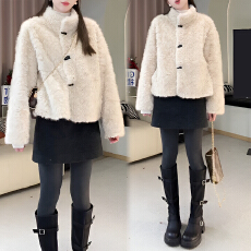 批发官图 韩版牛角扣门襟毛毛保暖立领<b class='q'>夹克</b>2025秋冬<b class='q'>新款</b>加厚短款外套