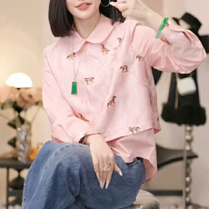 批发官图 2025冬季新款<b class='q'>假两件</b>休闲<b class='q'>衬衫</b>国风设计小马气质中式盘扣上衣