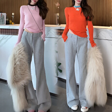 批发官图 韩系慵懒风气质短款长袖针织上衣秋冬季新款高腰微喇裤<b class='q'>套装</b>