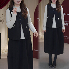 批发官图 韩版小个子高级感花朵马甲背心冬叠穿毛呢上衣<b class='q'>蓬蓬</b>半<b class='q'>裙套装</b>