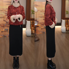 批发官图 新中式国风棉服<b class='q'>套装</b>女秋冬高级感提花加棉保暖半身裙两件套