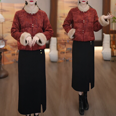 批发官图 新中式国风气质立领提花盘扣棉服加裙子2026冬季保暖两件套