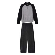 批发官图 复古撞色半开领长袖卫衣抽绳阔腿<b class='q'>裤</b><b class='q'>2026</b>秋冬时尚休闲两件套