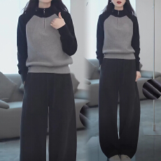 批发官图 运动风美式复古半高开领套头卫衣高腰<b class='q'>阔腿裤</b>女2026秋冬套<b class='q'>装</b>