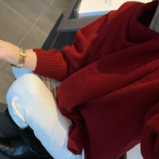 官图 新年跨年氛围感带围巾红色毛衣2026秋冬新款针织保暖上衣