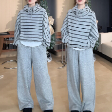 批发官图 2026秋冬韩系氛围感穿搭连帽保暖条纹<b class='q'>卫衣</b><b class='q'>女</b>阔腿长裤两件套