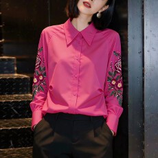 批发官图 翻领长袖衬衫2026冬新款洋气减龄宽松休闲显瘦设计刺绣上衣