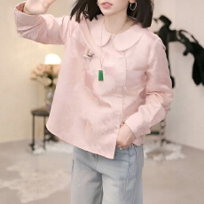 批发官图 新中式设计时尚提花小马斜扣衬衫2026春秋新款别致重工上衣