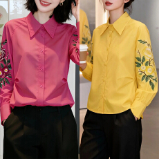 批发官图 刺绣衬衫女秋冬2026新款洋气减龄宽松显瘦高级感打底衫上衣