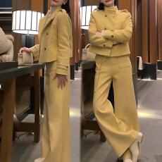 官图 小香风温柔高级感2026冬季新款立领短外套搭高腰阔腿裤套装