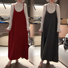 批发官图 韩系休闲宽松<b class='q'>连衣裙</b>春秋小众吊带背心裙<b class='q'>提花</b>打底上衣两件套