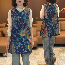 批发官图 2026春秋新款洋气休闲百搭中长款立领衬衫国风无袖马甲套装