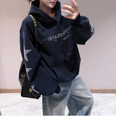 批发官图 美式复古字母星星印花<b class='q'>卫衣</b>春秋新款百搭慵懒风宽松情侣上衣