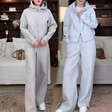 官图 2026春秋新款时尚连帽拉链外套女减龄显瘦直筒阔腿裤两件套