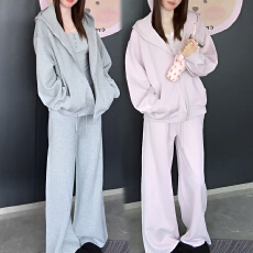 批发官图 高级感轻奢时尚打底春秋2026新款连帽<b class='q'>拉链</b>外套直筒裤三件套