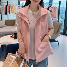 批发官图 美式简约工装连帽小香风背心2026春秋新款无袖马甲百搭上衣