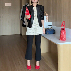 批发官图 2026春秋新款韩系简约气质休闲镂空背心裙皮衣<b class='q'>外套</b>时尚套装