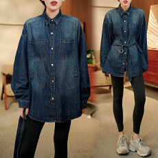 批发官图 港风复古宽松<b class='q'>牛仔</b><b class='q'>衬衫</b>2026春秋季新款小众高级感中长款上衣