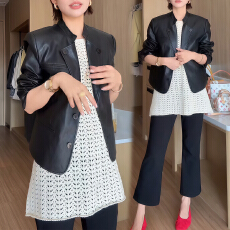 批发官图 洋气质简约时尚镂空背心裙女2026春秋新款皮衣<b class='q'>外套</b>上衣套装