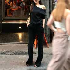 批发官图 慵懒松弛感气质休闲套<b class='q'>装</b>女早春秋斜肩长袖<b class='q'>T</b><b class='q'>恤</b>宽松长袖两件套