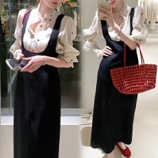 批发官图 木耳边衬衫<b class='q'>连衣裙</b>套装春秋季港风复古chic背带牛仔裙<b class='q'>两件套</b>