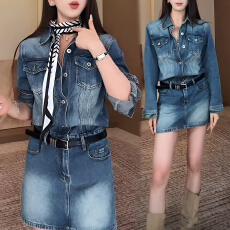 批发官图 美式复古<b class='q'>牛仔</b><b class='q'>连衣裙</b>女2026新款春秋长袖修身时尚连体裙短裙