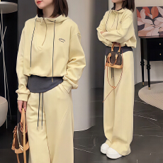批发官图 休闲通勤假两件连帽<b class='q'>卫衣</b>半<b class='q'>拉链</b>外套休闲套装春秋垂感阔腿裤