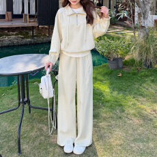 批发官图 2026春秋新款长袖白T恤半<b class='q'>拉链</b><b class='q'>卫衣</b>百搭阔腿直筒裤休闲三件套