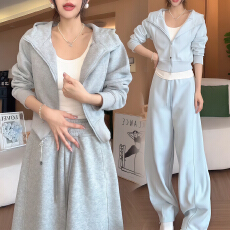 批发官图 休闲慵懒风连帽<b class='q'>卫衣</b>套装春秋新款时尚<b class='q'>拉链</b>上衣阔腿裤两件套