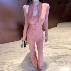 批发官图 2026春秋新款简约高级感韩系长袖拉链<b class='q'>上衣</b>直筒休闲<b class='q'>裤</b>两件套