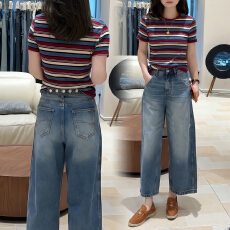 批发官图 春秋软糯亲肤复古条纹<b class='q'>上衣</b>阔腿牛仔<b class='q'>裤</b>两件2026新款时尚套<b class='q'>装</b>