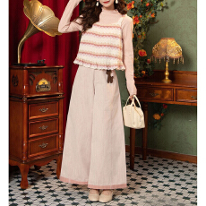 批发官图 韩版慵懒风复古宽松高领上衣背心显瘦阔腿裤女春秋气质套装