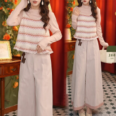 批发官图 小香风套装春秋气质ootd穿搭韩系时尚上衣背心阔腿裤件套装