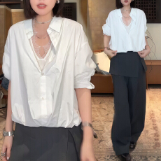 批发官图 白色翻领<b class='q'>长袖</b><b class='q'>衬衫</b>屁帘西装裤2026新款春秋小众设计感两件套