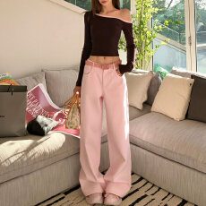 批发官图 辣妹高级感斜肩修身上衣2026<b class='q'>春秋</b>新款休闲百搭阔腿裤两件套