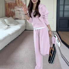 批发官图 2026春秋款<b class='q'>休闲</b>时尚内搭打底百搭连帽卫衣直筒阔腿裤三件套